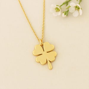 14k Solid Gold Dainty Clover Necklace for Women, Four Leaf Clover 18k Gold Pendant, Lucky Charm 10k Jewelry, Good Luck Necklace Gift for Her