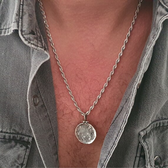 925 Sterling Silver Medallion Necklace solid Silver christmas Gift valentines Day Gift fathers Day Gift birthday Gift men Chain rope Chain Etsy UK