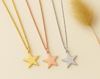 Elegant stjärnhalsband i 14k massivt guld: Minimalistiskt himmelskt 18k berlockhänge, stjärnsmycken i 10k