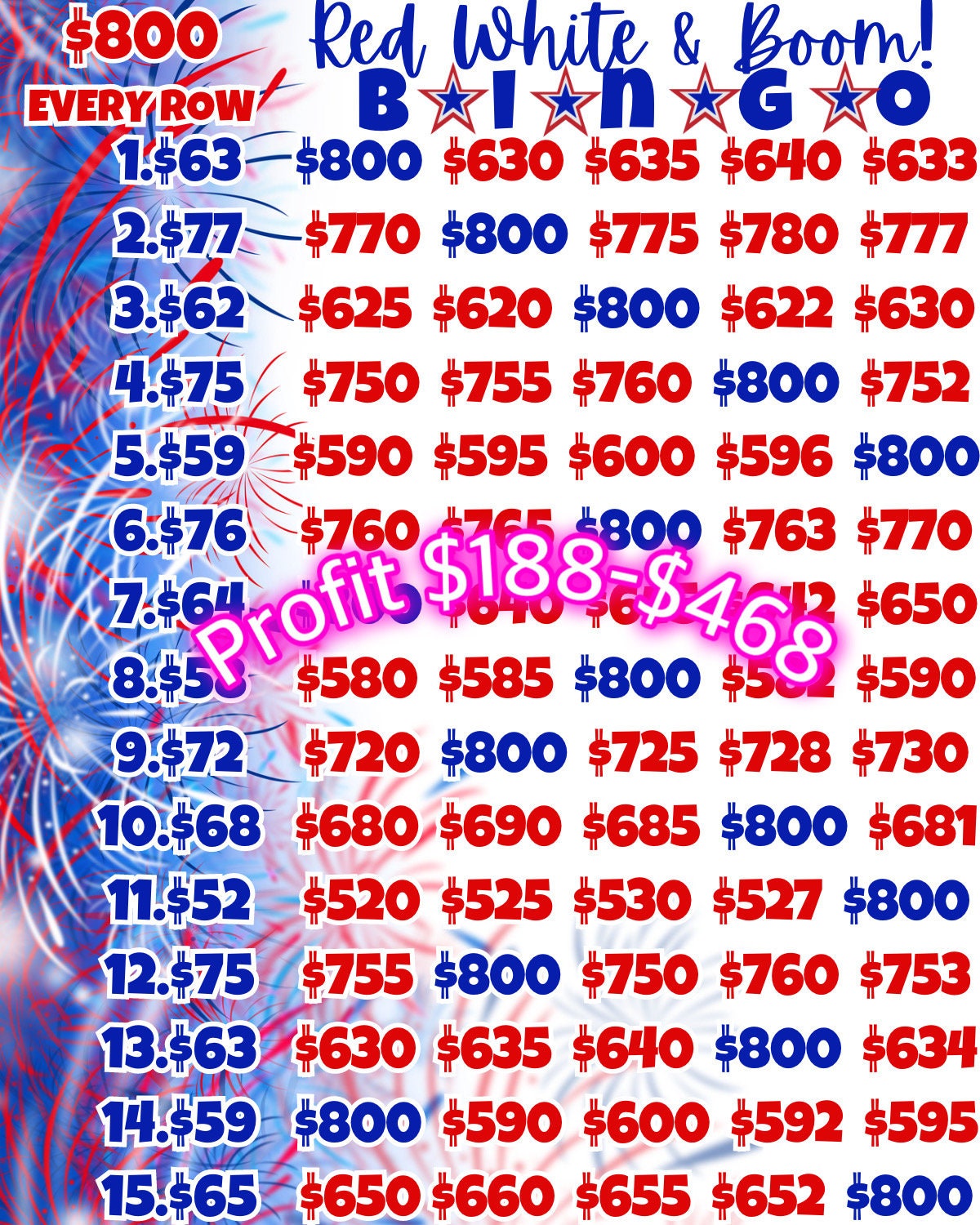 アメリカ 800 行ごとの利益のある PYP ビンゴボード