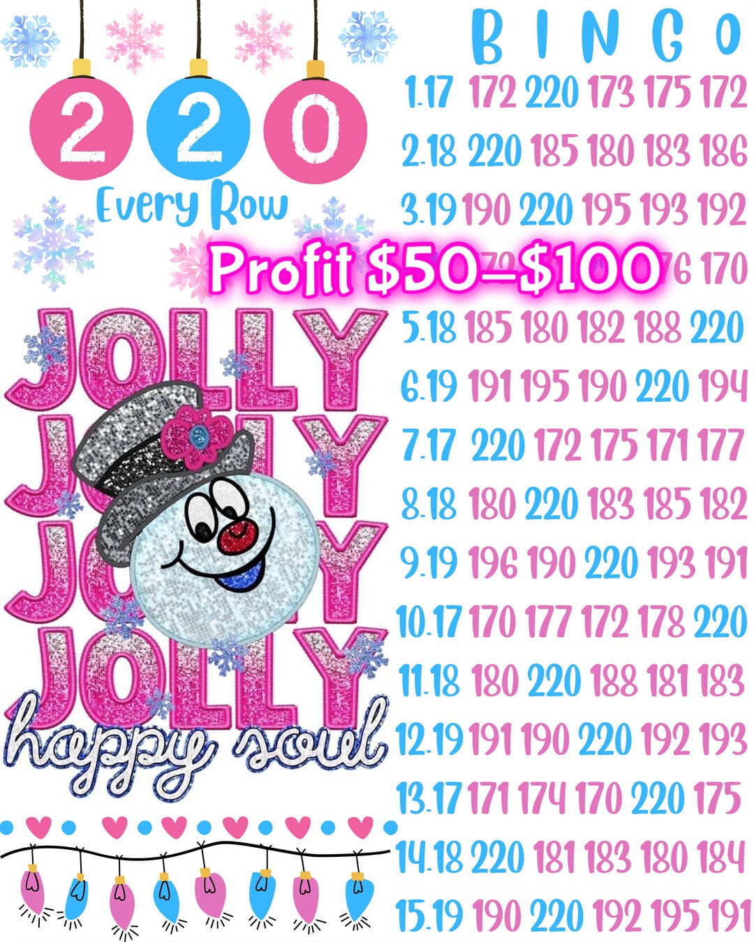 220 Every Row Frosty Pyp Bingo Board With Profit Etsy