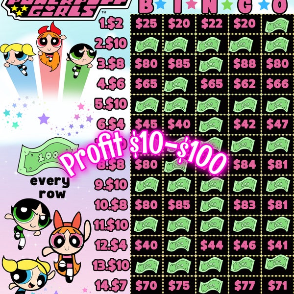 100 every row bingo board with profit