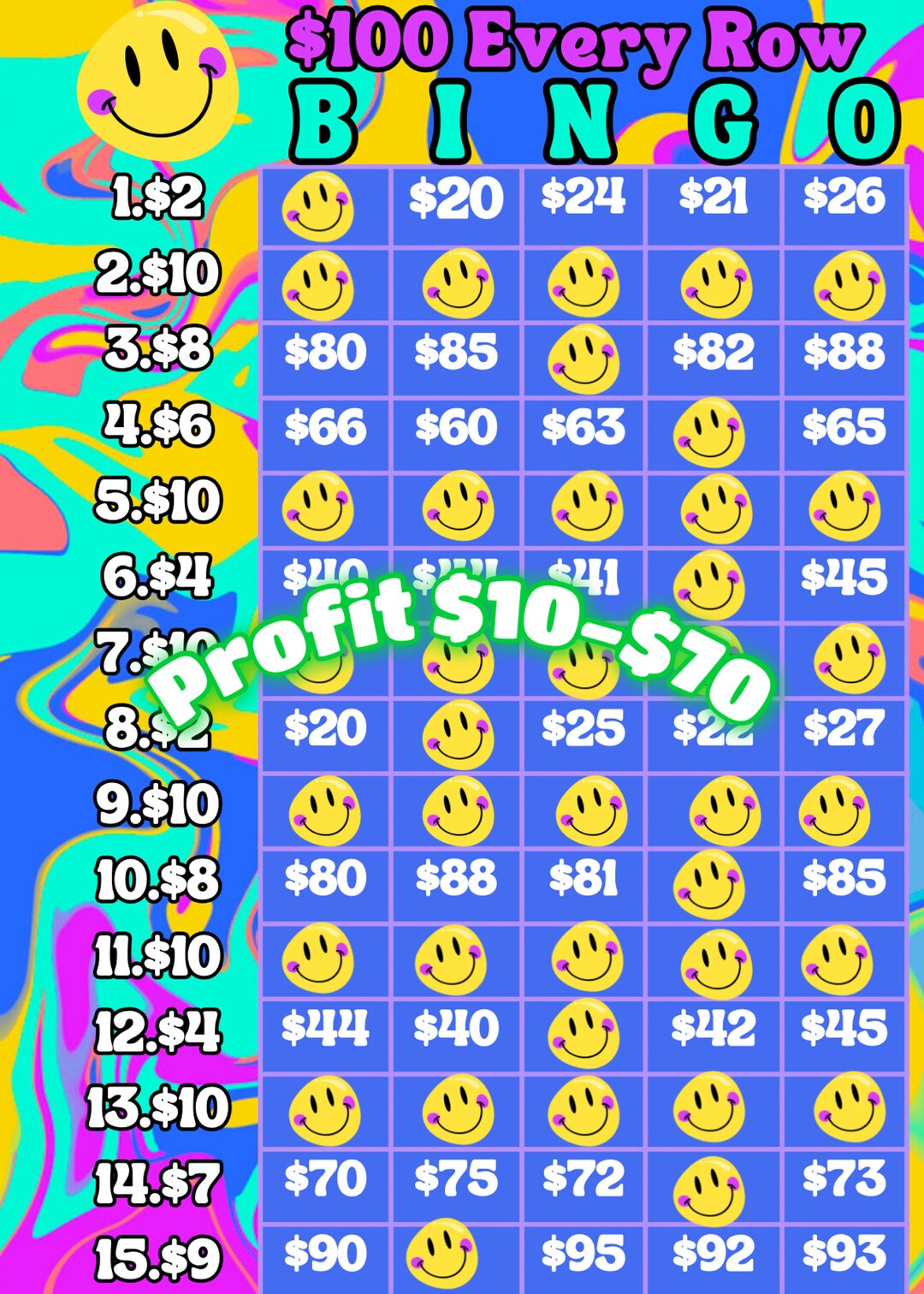 100 Every Row Smilie Pyp Bingo Board With Profit - Etsy
