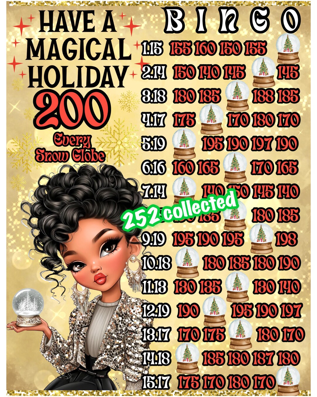 200 Every Row Sparklebingo Board - Etsy
