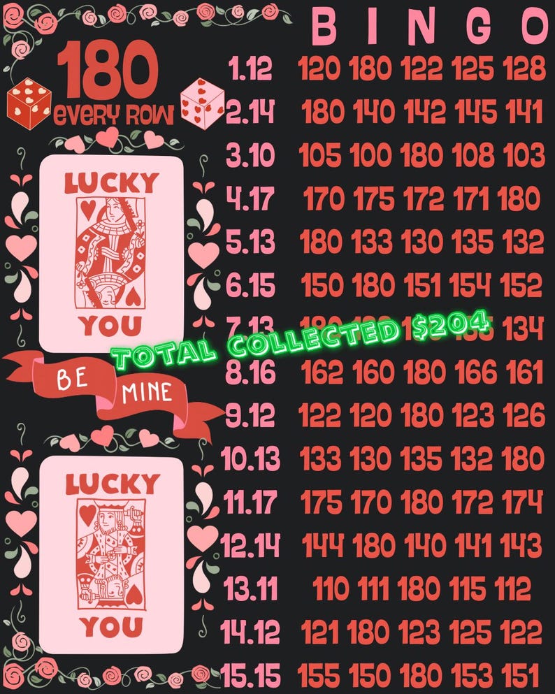 180 Every Row Lucky You Pyp Bingo Board - Etsy