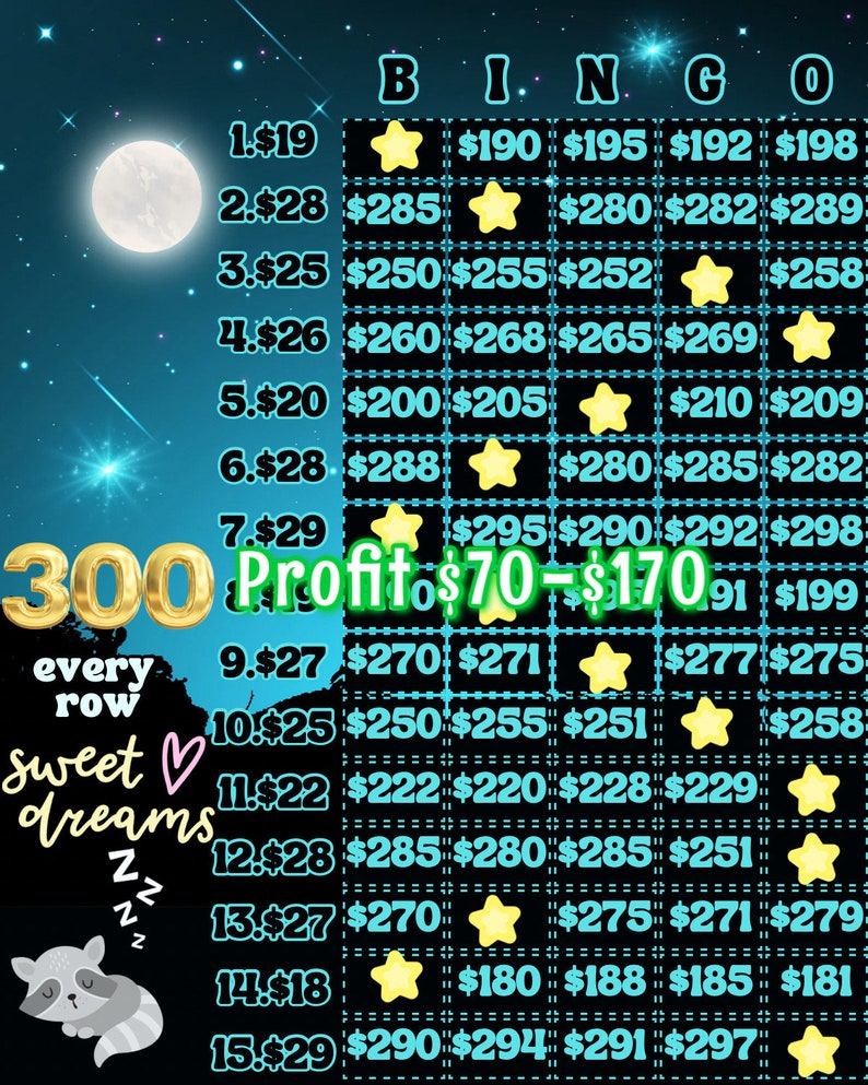 Bingo Ranges Sweet Dreams 300 Every Row Bingo Board With Profit - Etsy
