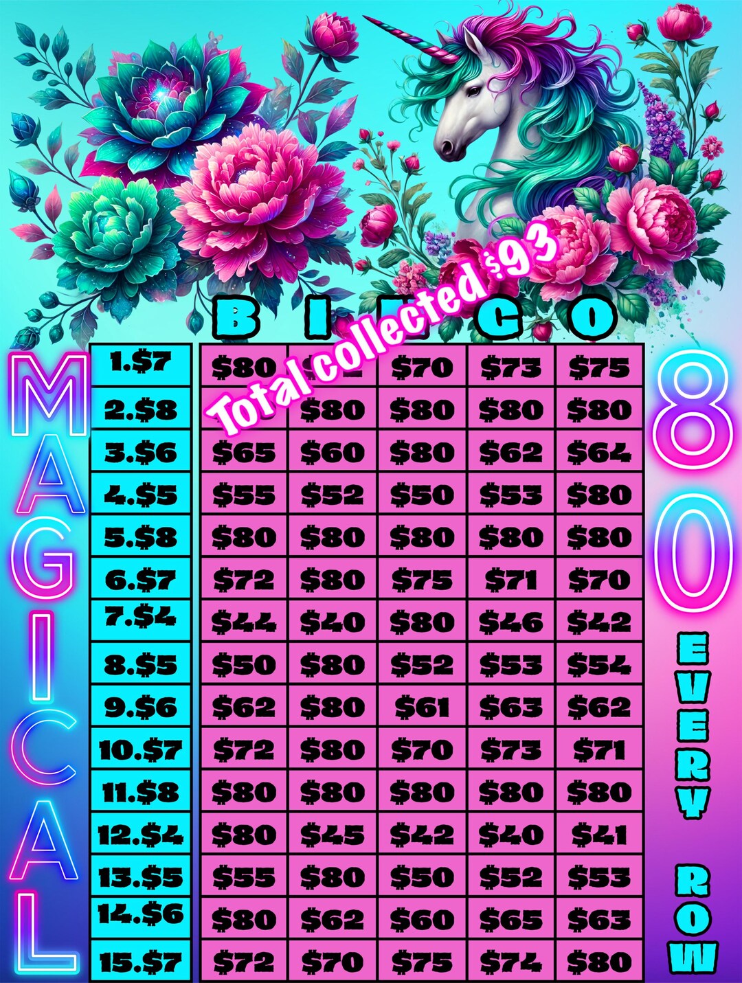 80 Every Row Magical Bingo Board - Etsy