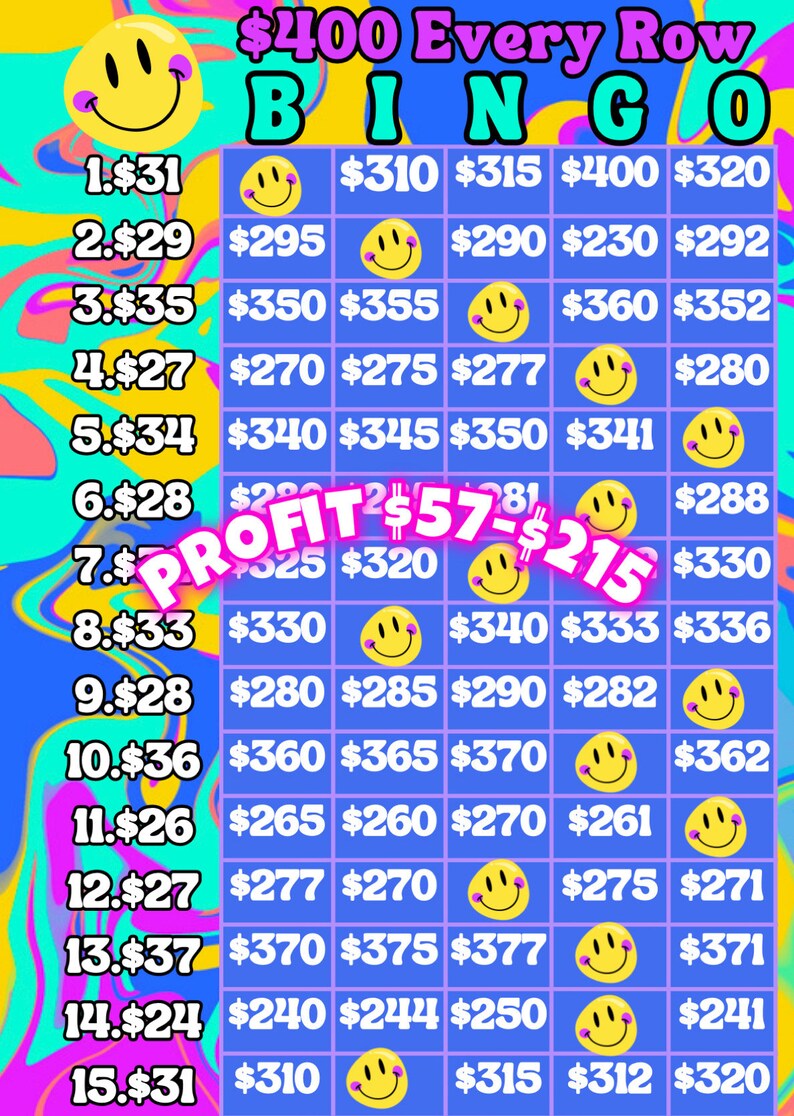 400 Every Row Pyp Bingo Board With Profit - Etsy