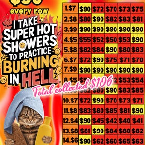 90 every row shower  bingo board