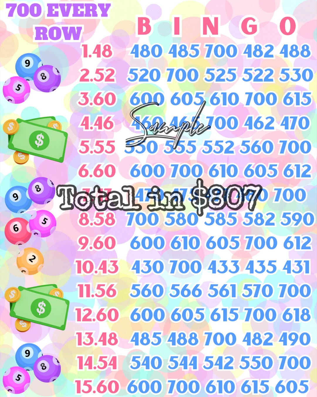 700 Every Row Pyp Bingo Board With Profit Etsy