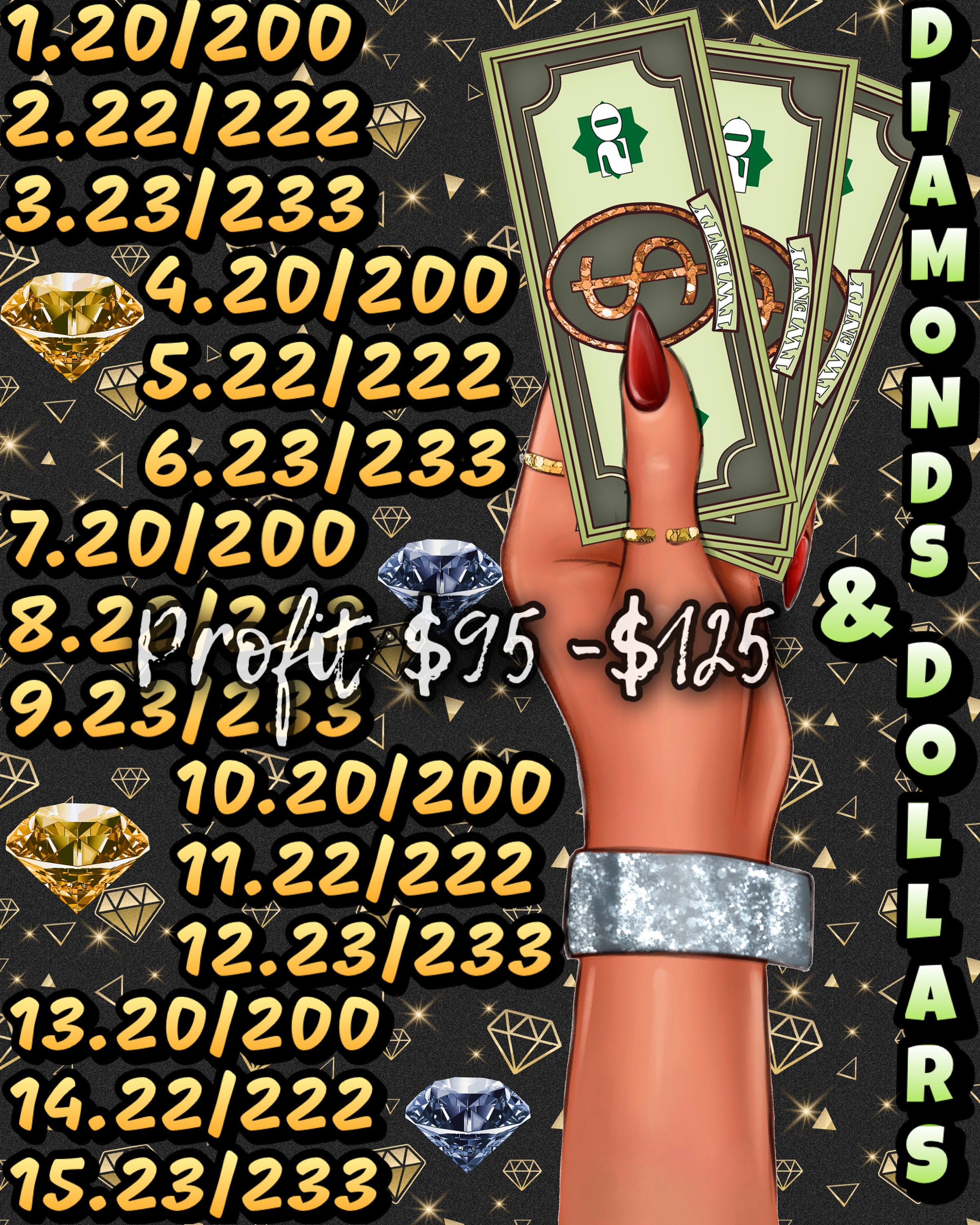 Diamonds and Dollars Pyp Bingo Board Etsy