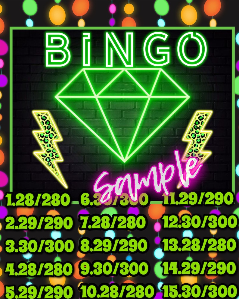 Neon Pyp Bingo Board Etsy
