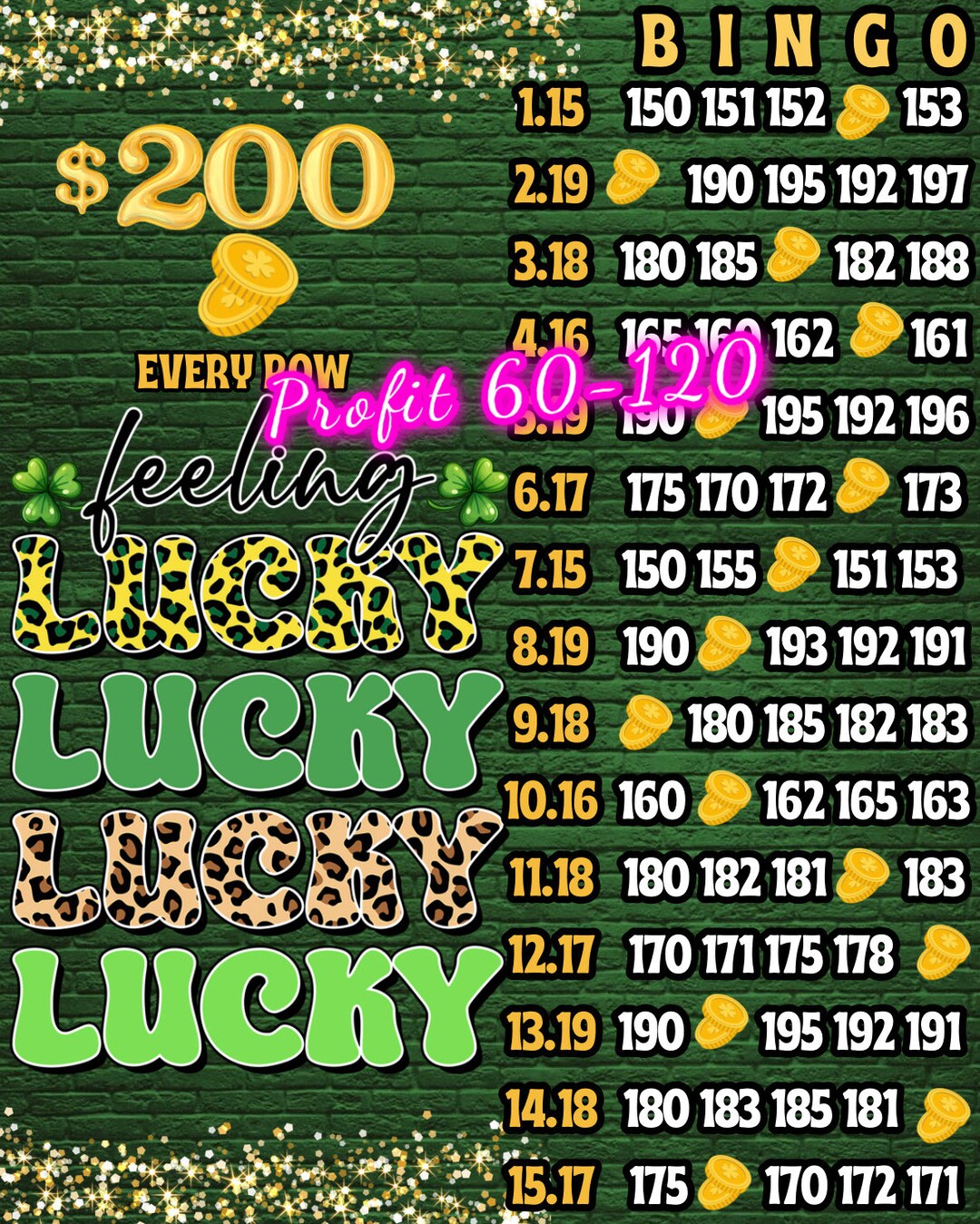 Lucky 200 Every Row Pyp Bingo Board With Profit - Etsy