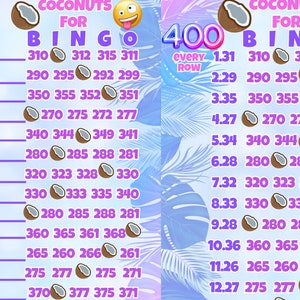 Tabuleiro de bingo de 400 cocos por linha com lucro com e sem linhas