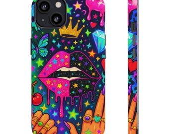 Phone Case, Pop Gloss: Wild Lips & Neon Love, Bright Colors, Trendy Cover, Fashion Accessories, Stylish Protective Shell, Unique Gift