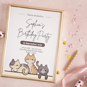 Cat Invitation, Kitten Birthday Invitation, Kitten Birthday Party, Cat Themed Birthday Party, Kitty Birthday Invite, Printable