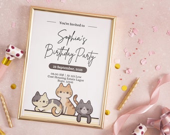 Cat Invitation, Kitten Birthday Invitation, Kitten Birthday Party, Cat Themed Birthday Party, Kitty Birthday Invite, Printable