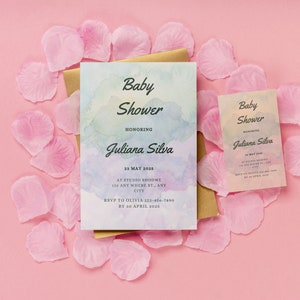 Invitación de baby shower arco iris, invitación de arco iris pastel, invitación de baby shower de niña, invitación editable, invitación digital.