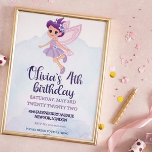 Fairy Birthday Invitation, Girl Birthday Party Invite, Floral Fairy Birthday Invite, Printable Invitation, Instant Download, Editable