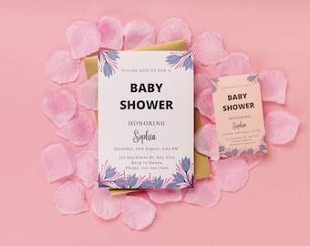 Baby Girl Shower Invitation, Floral Baby Shower Invite, Digital Download, Editable Template, Instant Download.
