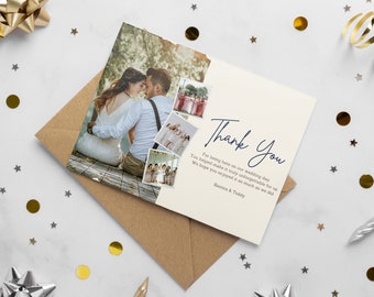 Biglietto di ringraziamento per matrimonio modificabile con foto, WTY004, Biglietto di ringraziamento per matrimonio, Biglietto di ringraziamento moderno, Biglietto di ringraziamento minimalista per la famiglia e