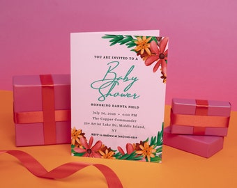 Floral Baby Shower Invitation Girl,  Baby Invite, Instant Download, Editable Invitation.
