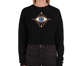 Evil Eye Cropped Sweatshirt, Turkish Protection Symbol