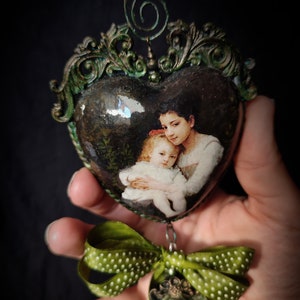 Decoupage heart ornaments unique gift for her to home