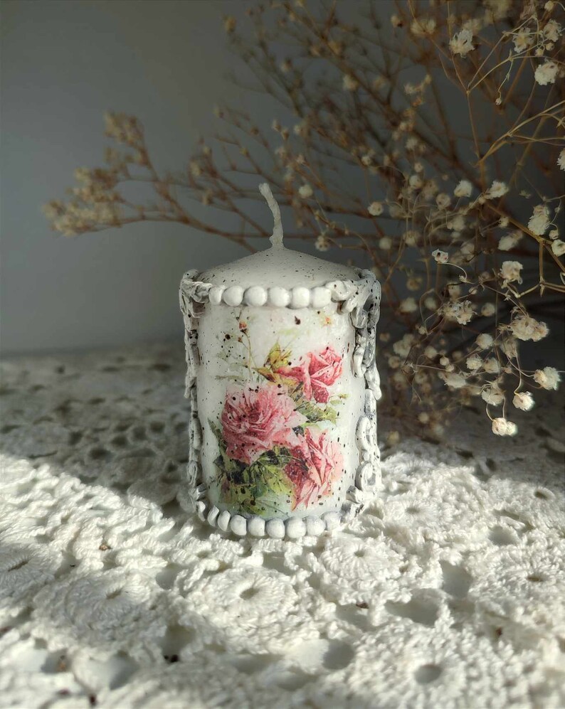 2 Handmade Vintage Shabby Chic Candles Decoupage Unique Gift One of a ...