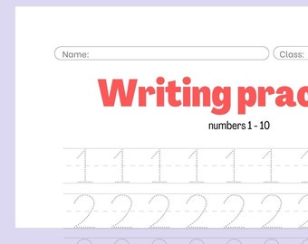 Writing Numbers 1-10 Practice Handwriting Pre-School Kindergarten