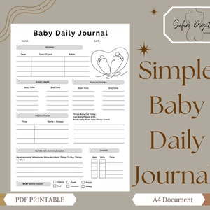 Daily Info Journal Pages - Babies and Newborns, Baby Log Printable, aunt gift new baby, nursing notes, baby daily planner, PDF Download