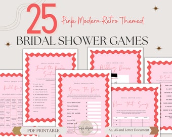 Bridal Shower Games Bundle,Modern Hens & Bridal Shower Party Games,Bachelorette Party,Wavy Border,25 Premade Game Bundle,Instant Download