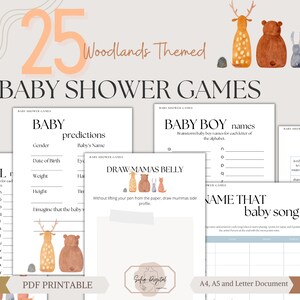 Juegos de baby shower del bosque, juegos de baby shower de osos, juegos virtuales de baby shower, juegos de baby shower de animales del bosque, PDF imprimible