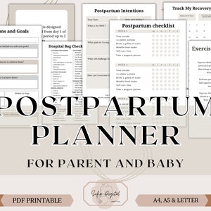 Postpartum Planner Checklists and Journal, New Mom Journal,Newborn Log,Parent log Printable Postpartum Planner, Trackers, Feeding, Self-care
