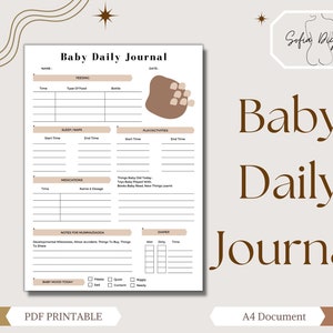 Daily Info Journal Pages - Babies and Newborns, Baby Log Printable, aunt gift new baby, nursing notes, baby daily planner, PDF Download