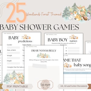 Juegos de baby shower del bosque, juegos de baby shower de osos, juegos virtuales de baby shower, juegos de baby shower de animales del bosque, PDF imprimible