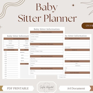 Babysitter Information, babysitter checklist, babysitter notes, baby log printable, baby milestone, nanny notes, baby daily planner, PDF