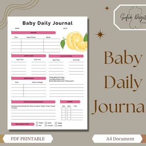 Daily Info Journal Pages - Babies and Newborns, Baby Log Printable, aunt gift new baby, nursing notes, baby daily planner, PDF Download