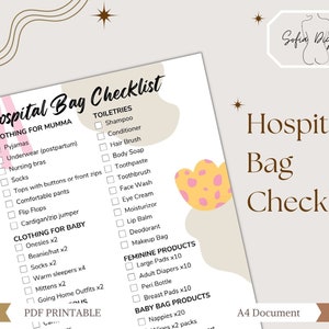 Lista de verificação de bolsa hospitalar para impressão, presente para tia, novo bebê, lista de gravidez, notas de enfermagem, lista de verificação de bebê, lista de verificação para hospital, download de PDF