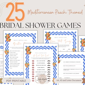 Bridal Shower Games Bundle,Modern Hens & Bridal Shower Party Games,Bachelorette Party,Peach Border,25 Premade Game Bundle,Instant Download
