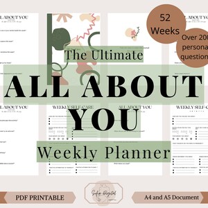 All About You Planner Journal, 200 questions to help you know love and care for yourself, Self-Care Planner/Journal, Weekly Planner/Journal,