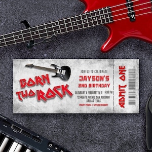 Born Two Rock - Two Rocks - Rock and Roll 2e anniversaire Modèle de toile d'invitation de billet numérique modifiable - Téléchargement immédiat - Imprimable