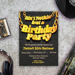 Ain't Nothin but a Birthday Party - Hiphop Thema Digital bearbeitbare Einladung Canva Vorlage - Sofortiger Download - Grußkarte druckbar