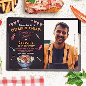 Grillin and Chillin Barbeque Party Editable Digital Invitation with Photo Canva Template - Smart Phone Instant Download - Printable