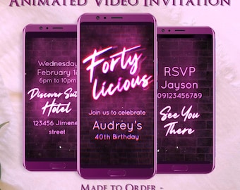 Fortylicious 40th Birthday Digital Animated Video Invitation Template - Made to Order - Personalized - Mobile Phone Instant Download