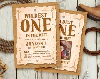 Wildest One in the West - Boy Birthday Digital Editable Invitation with Photo Canva Template - Mobile Phone Instant Download - Printable