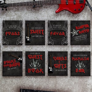 Born to Rock Baby Shower - Rockstar Theme Digital bearbeitbare Baby Shower Zeichen Canva Template Bundle - Handy Sofort Download