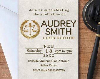 Cyfrowe zaproszenie na ukończenie studiów prawniczych – minimalistyczne zaproszenie – wykonane na zamówienie – spersonalizowane – do natychmiastowego pobrania – do druku