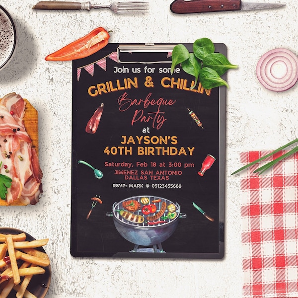 Grillin and Chillin Barbeque Party Invitation Canva Template