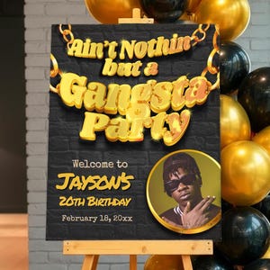 Gangsta Party - Modello di cartello di benvenuto digitale modificabile per compleanno di ragazzi a tema hiphop con foto - Stampabile - Download immediato per cellulare